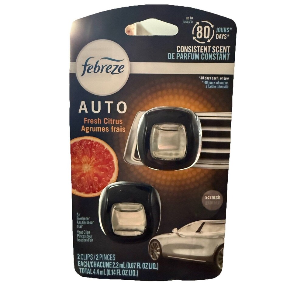 New Febreze Vent Clip AUTO Car Air Freshener Fresh Citrus Scent, 2 CLIPS